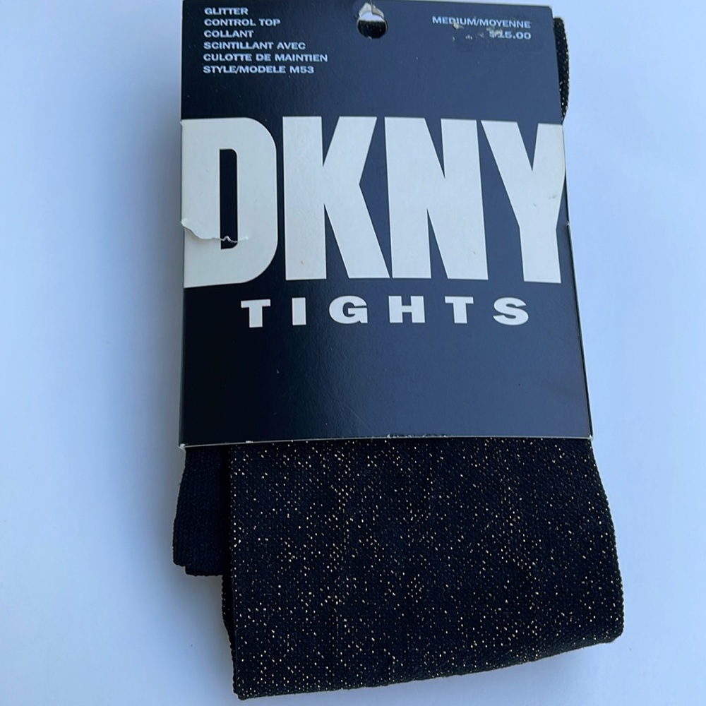 DKNY black/gold control top tights. M
